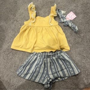 3pc Baby girl outfit dress shorts top headband